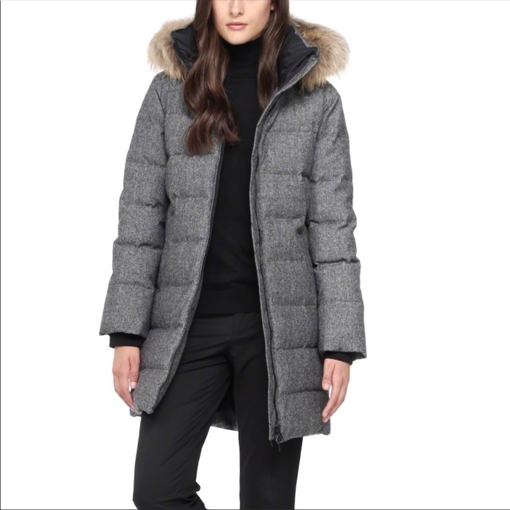 Soia and Kyo Grey and Black puffer jacket with fur collar